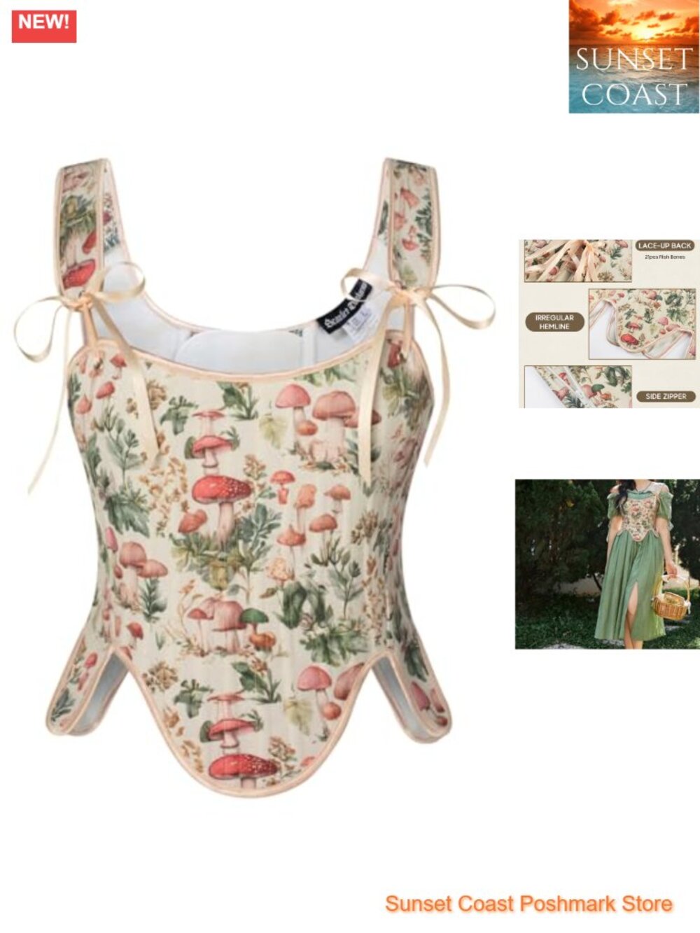 Renaissance Corset Top Womens Floral Lace Up Bustier Polyester Slim Fit